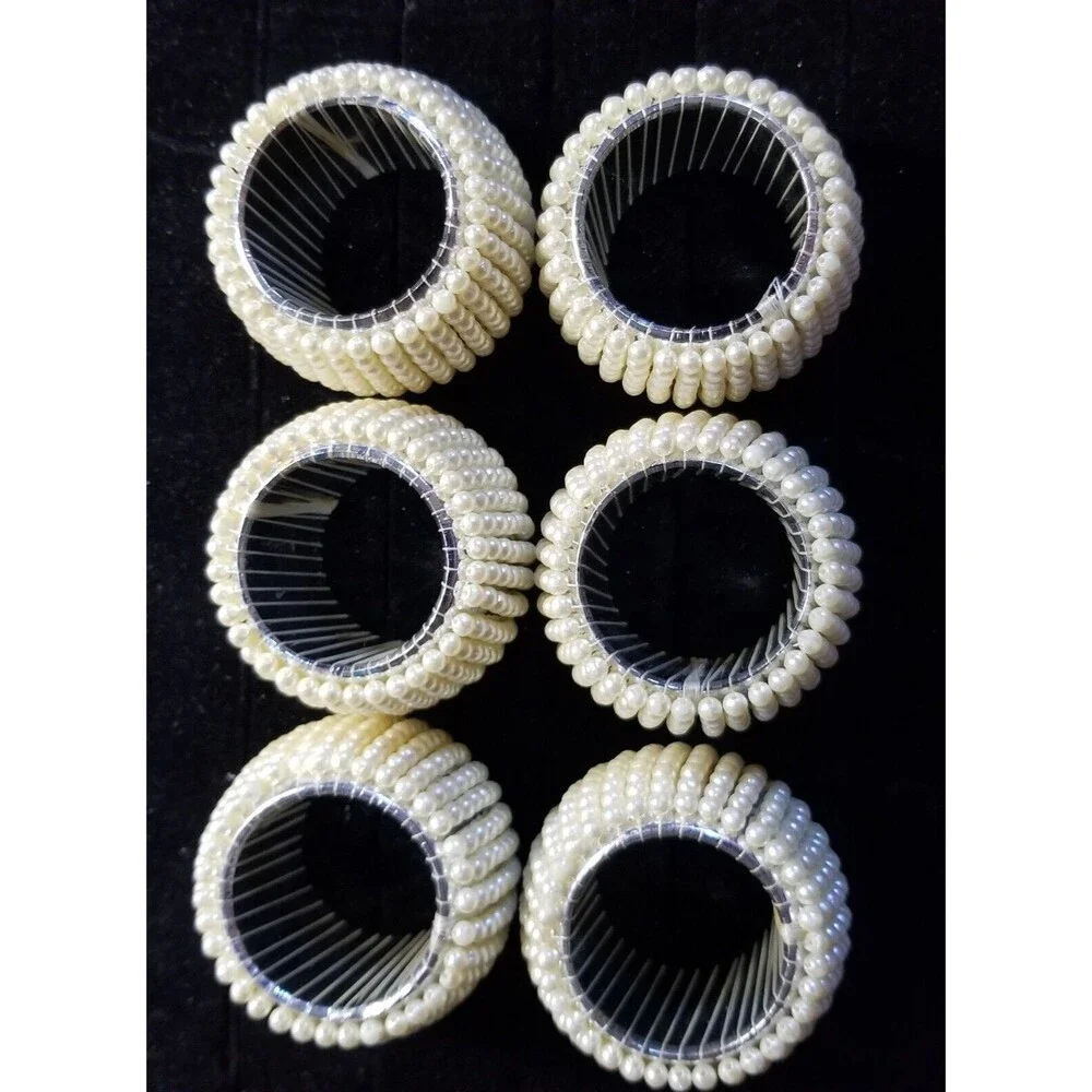 Faux Pearl Napkin Ring Holders Elegant Boutique Set of 6 MCM French Country